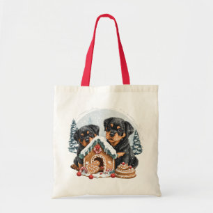 Bolso De Tela Feliz Navidad Rottweiler Dogs Gingerbread House