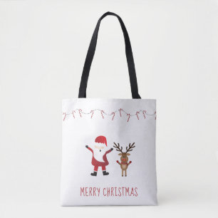 Bolso De Tela Feliz Navidad Santa Claus Rudolph Candy Canes