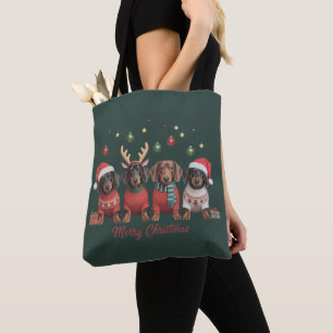 Bolso De Tela Feliz Navidad Santa Reno Dachshund Weiner 