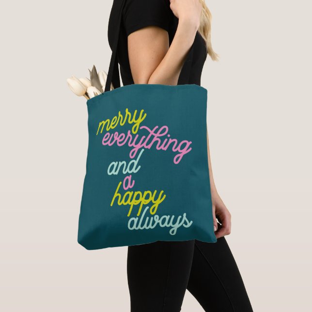 Bolso De Tela Feliz Navidad Siempre con una cita Verde azulada (Detalle)