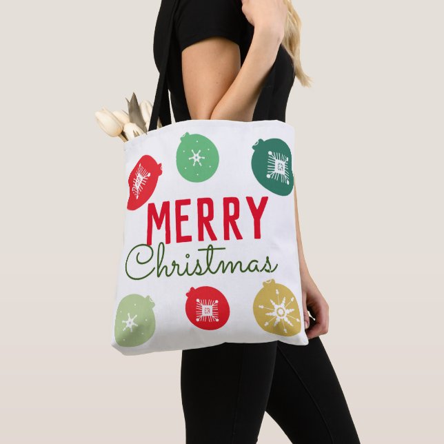 Bolso De Tela Feliz Navidad Snowflakes Ornament Tote Bag (Detalle)