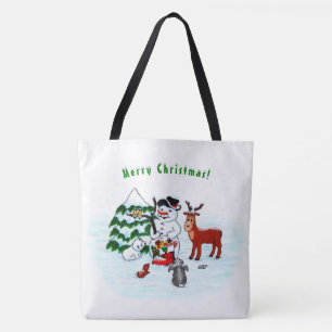 Bolso De Tela ¡Feliz Navidad! Snowman con sus amigos
