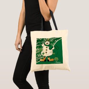 Bolso De Tela Feliz Navidad Snowman Green