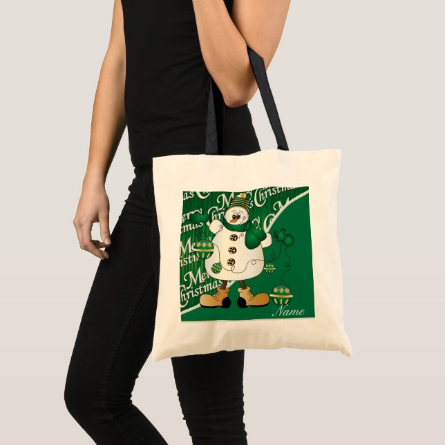 Bolso De Tela Feliz Navidad Snowman Green (Anverso (producto))