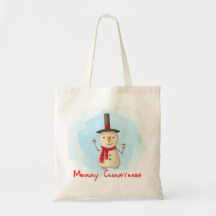 Bolso De Tela Feliz Navidad Snowman ondeando Y Sonriendo