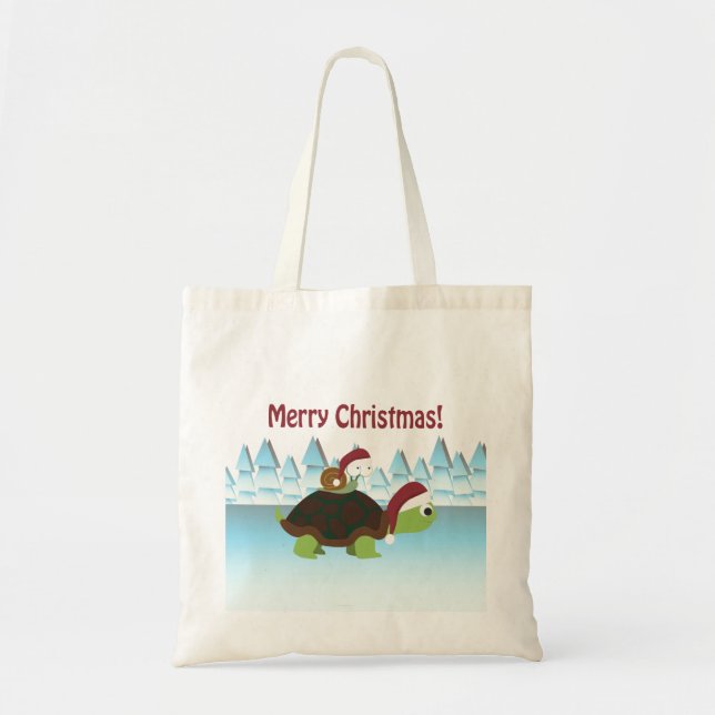 Bolso De Tela Feliz Navidad! Tortuga y caracol (Frente)