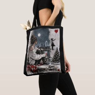 Bolso De Tela Feliz Navidad Tote de la silueta nocturna de Londr