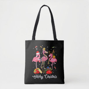 Bolso De Tela Feliz Navidad Tres Flamingo Con Santa Hat