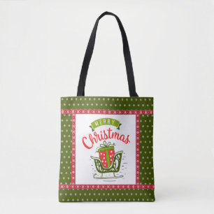 Bolso De Tela Feliz Navidad Trineo Festivo Rojo Verde Copo de Ni