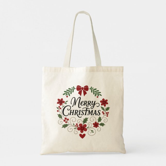 Bolso De Tela Feliz Navidad Wreath Budget Tota Bag (Reverso)