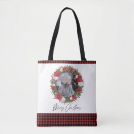 Bolso De Tela Feliz Navidad Wreath Red pagado con foto