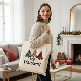 Bolso De Tela Feliz Navidad y arboles navideños