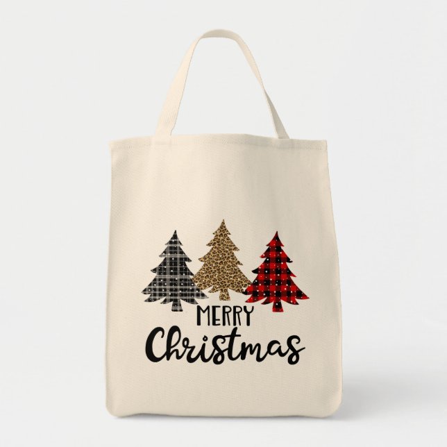 Bolso De Tela Feliz Navidad y arboles navideños (Frente)