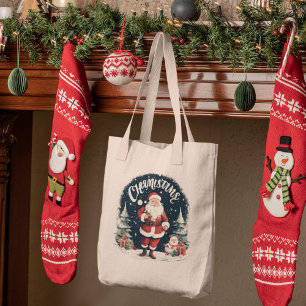 Bolso De Tela Feliz Navidad y Santa Causa Rusa