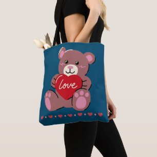 Bolso De Tela Feliz Oso lindo del Día de San Valentín