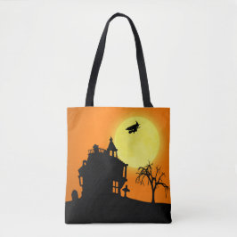 Bolso De Tela Feliz paisaje de la silueta de Halloween