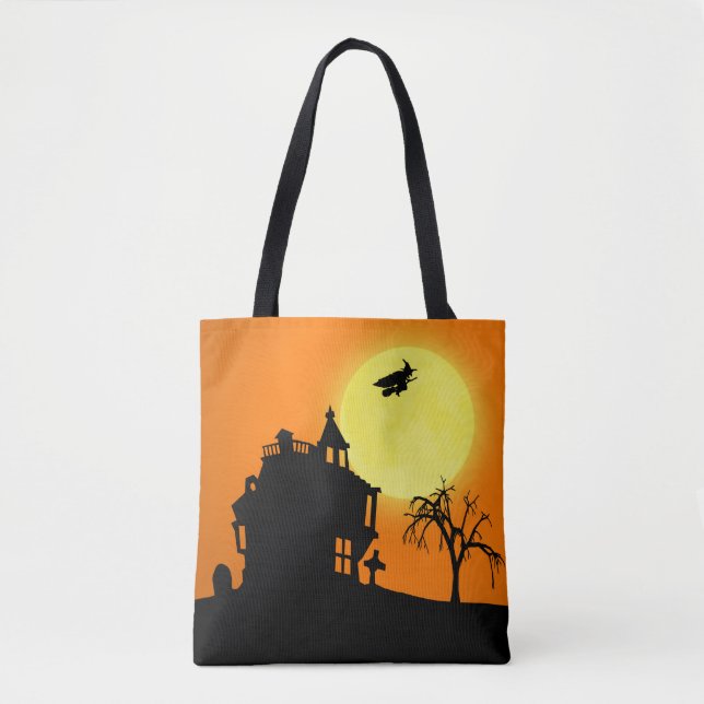 Bolso De Tela Feliz paisaje de la silueta de Halloween (Anverso)