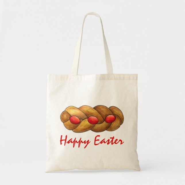 Bolso De Tela Feliz pan navideño griego de Tsoureki en Pascua (Frente)