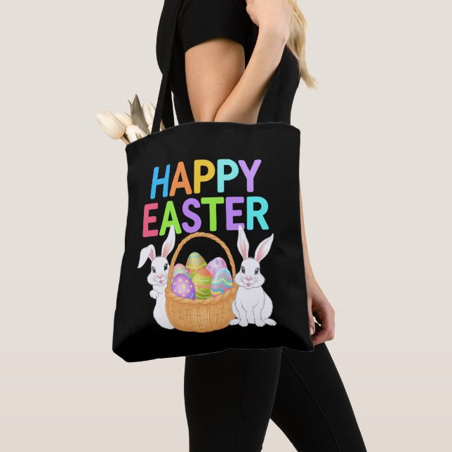 Bolso De Tela Feliz Pascua 2025 Huevos Conejo Conejo Cute (Detalle)