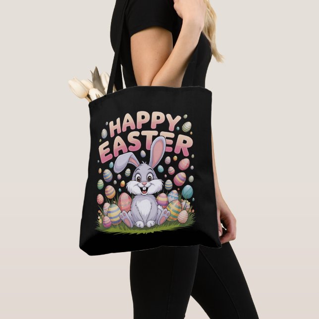 Bolso De Tela Feliz Pascua 2025 Huevos Conejo Conejo Cute (Detalle)