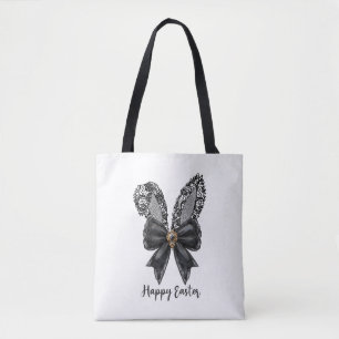 Bolso De Tela Feliz Pascua Black Lace Bunny Lace Ears Lace Bow