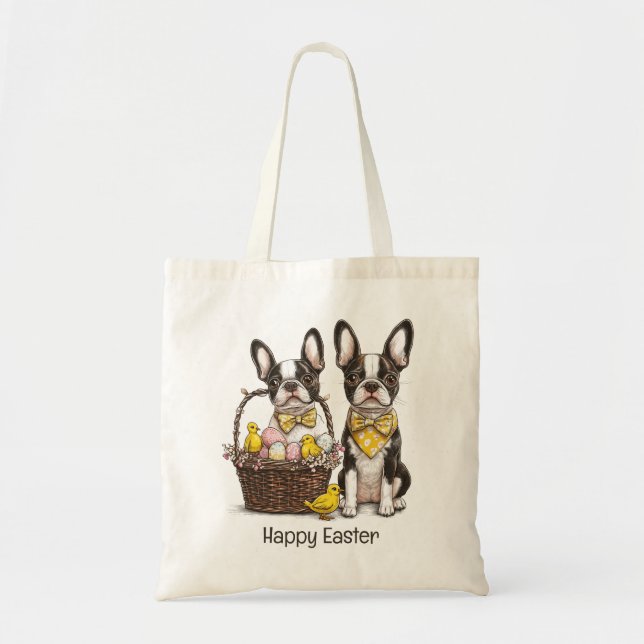 Bolso De Tela Feliz Pascua Boston Terrier Dogs (Frente)