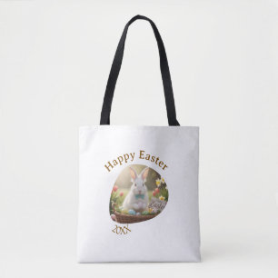 Bolso De Tela Feliz Pascua conejo blanco año foto nombre familia