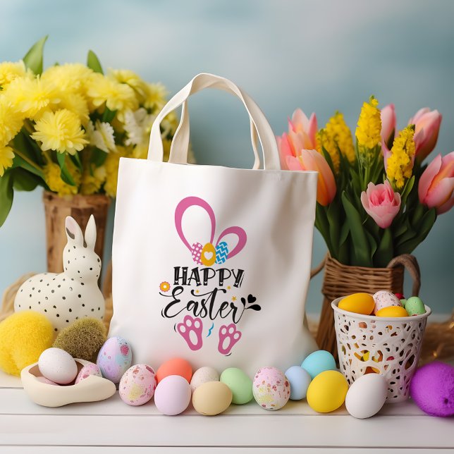 Bolso De Tela Feliz Pascua, dulce conejito, larga caza de orejas (Subido por el creador)