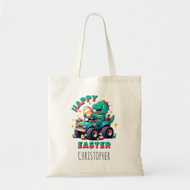 Bolso De Tela Feliz Pascua Kawaii Baby Dinosaur Monster Camión (Frente)