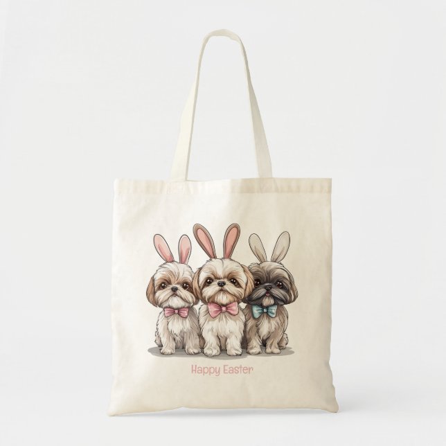 Bolso De Tela Feliz Pascua Shih Tzu Dogs (Frente)
