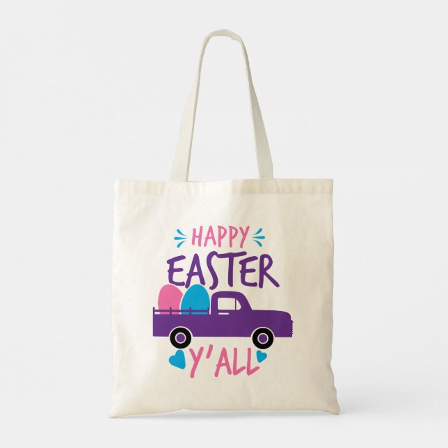 Bolso De Tela Feliz Pascua Y'all Modern Egg Truck Favor (Reverso)