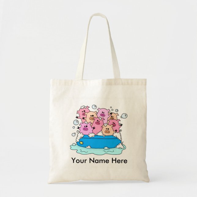 Bolso De Tela Feliz Personalizable de cerdos Tote Bag (Frente)