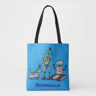 Bolso De Tela Feliz personalizado de trío de robots lindos