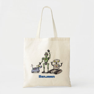 Bolso De Tela Feliz personalizado de trío de robots lindos