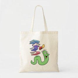 Bolso De Tela Feliz Personalizado Gusano De Librería Llevando Un