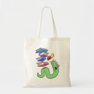 Bolso De Tela Feliz Personalizado Gusano De Librería Llevando Un