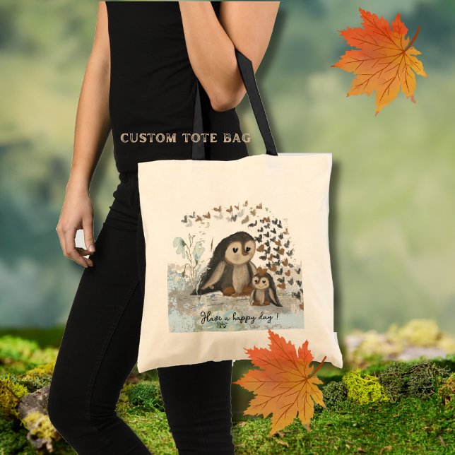 Bolso De Tela Feliz Pingüino, mamá y bebé (Happy Penguin Tote Bag)