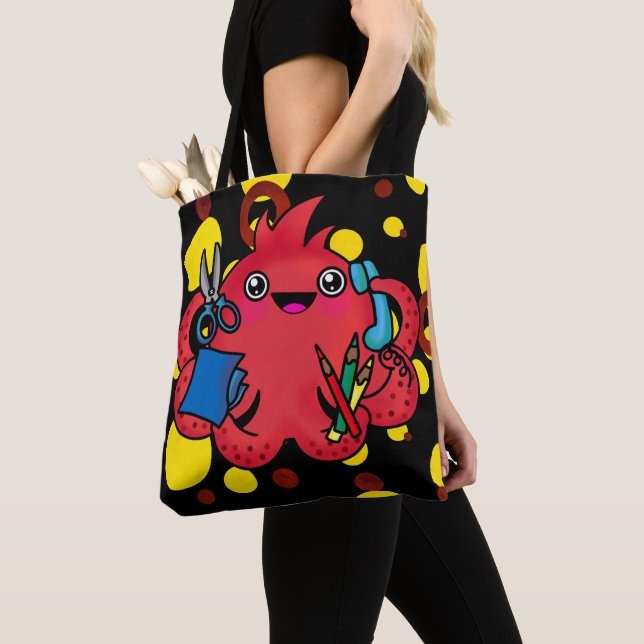 Bolso De Tela Feliz pulpo puro y divertido en el trabajo de ofic (Detalle)