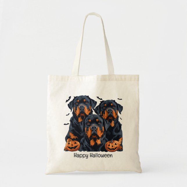 Bolso De Tela Feliz Rottweiler de Halloween perros Jack O Lanter (Frente)