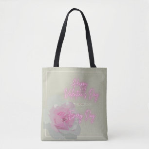 Bolso De Tela Feliz San Valentín Peony Pink Grey Textos Neon Pin
