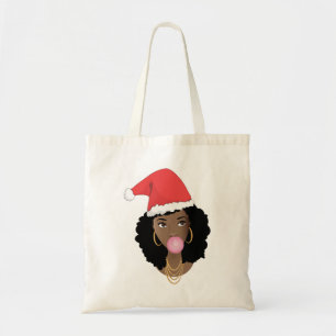 Bolso De Tela Feliz Sombrero de Papá Noel, Mujer Negra, Bubblegu