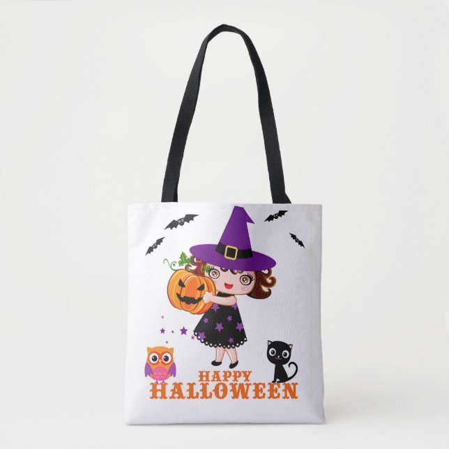 Bolso De Tela Feliz tote de brujas lindo en Halloween (Anverso)