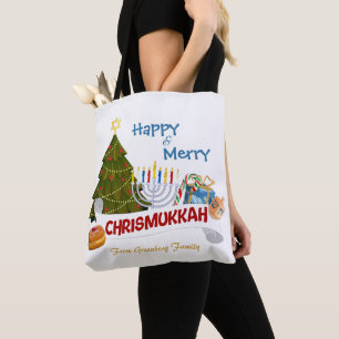 Bolso De Tela Feliz y Alegre Chrismukkah con Elemento Tradiciona