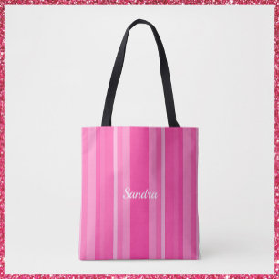 Bolso De Tela Feminina rayada rosada suave