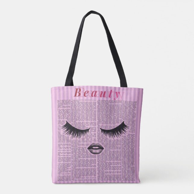 Bolso De Tela Feminine Pink Shoulder Tote with Lash Illustration (Reverso)