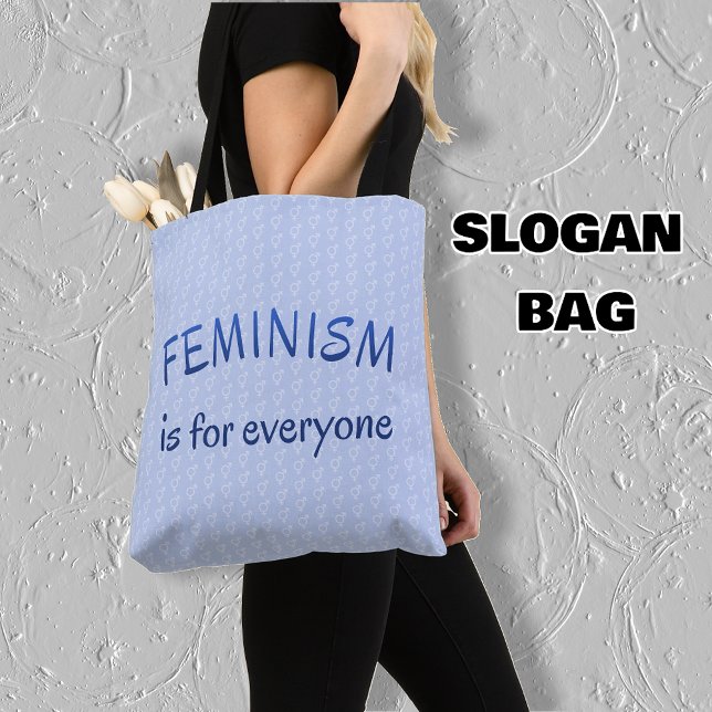 Bolso De Tela Feminismo para todos con patrones azules (Subido por el creador)
