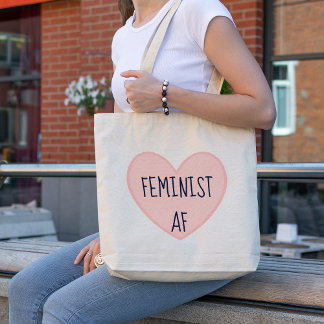 Bolso De Tela "Feminist AF" de corazón rosado