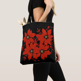 Bolso De Tela Feriadas de las flores rojas de la poinsettia roja