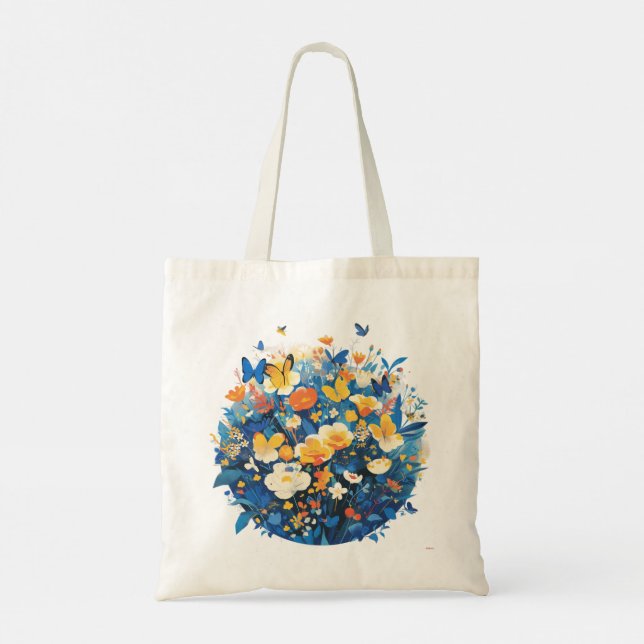 Bolso De Tela Festival de Flores y Mariposas (Reverso)