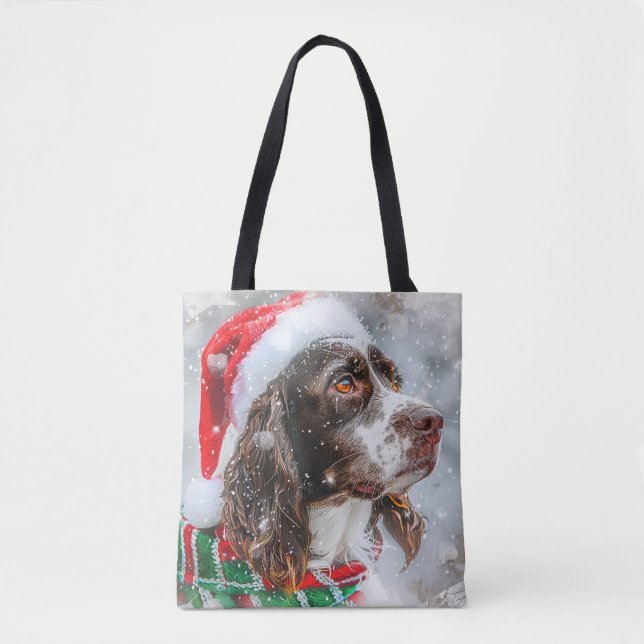 Bolso De Tela Festival de Navidades de perros Springer Spaniel (Anverso)